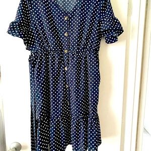 Navy blue polkadot flare dress
